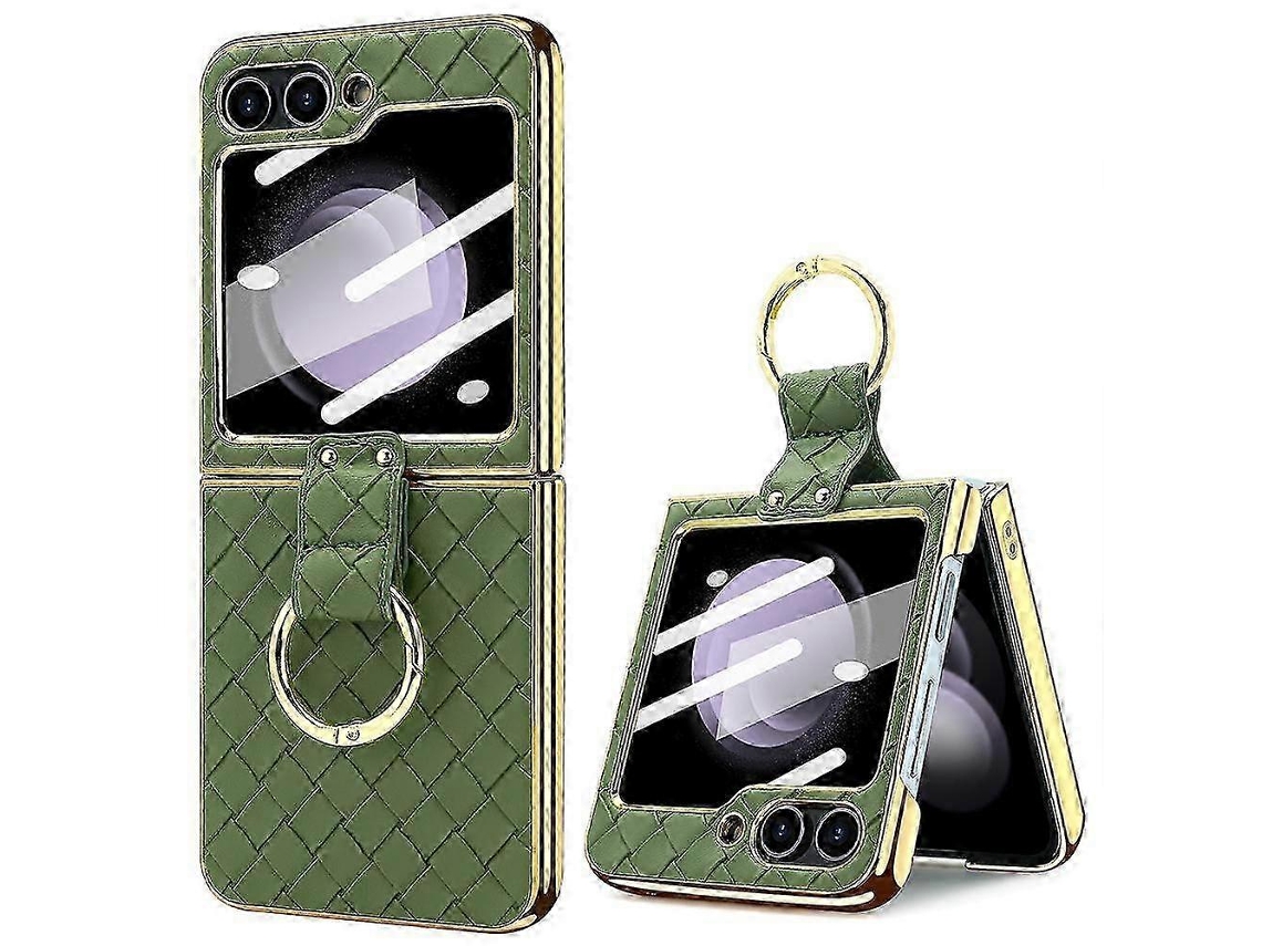 For Samsung Galaxy Z Flip6green2026 Vietao Woven Leather Metal Ring Phone Case