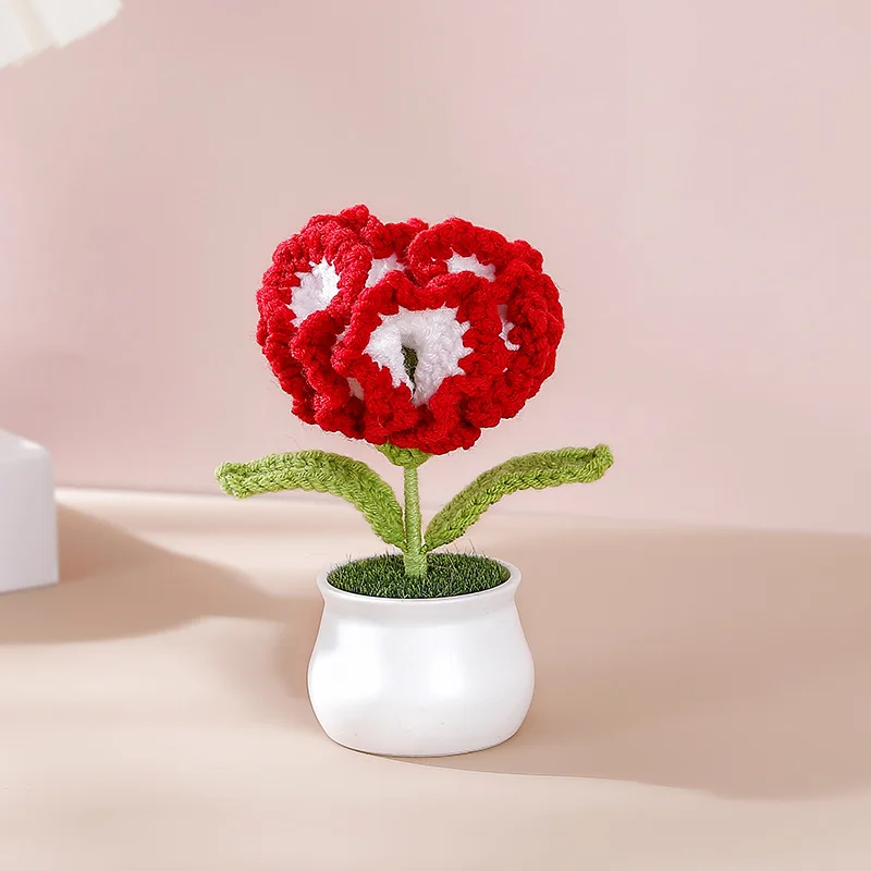 (1 Peça Vermelha) Vaso De Planta Artificial De Crochê Para Decoração De Casa, Presente
