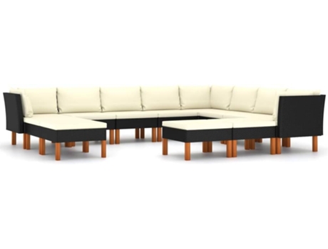 Conjunto 12 de muebles de jardín VIDAXL y cojines ratán sintético negro