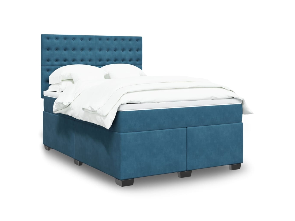 Cama Box Spring Con Colchón Terciopelo Azul 140x200 Cm
