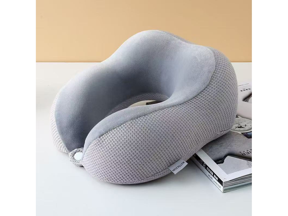 Almohada Para El Cuello Con Espuma Viscoelástica En Forma De U Cojín De Viaje Cómodo Para Apoyar El Cuello Y La Cabeza Color Gris Cuich