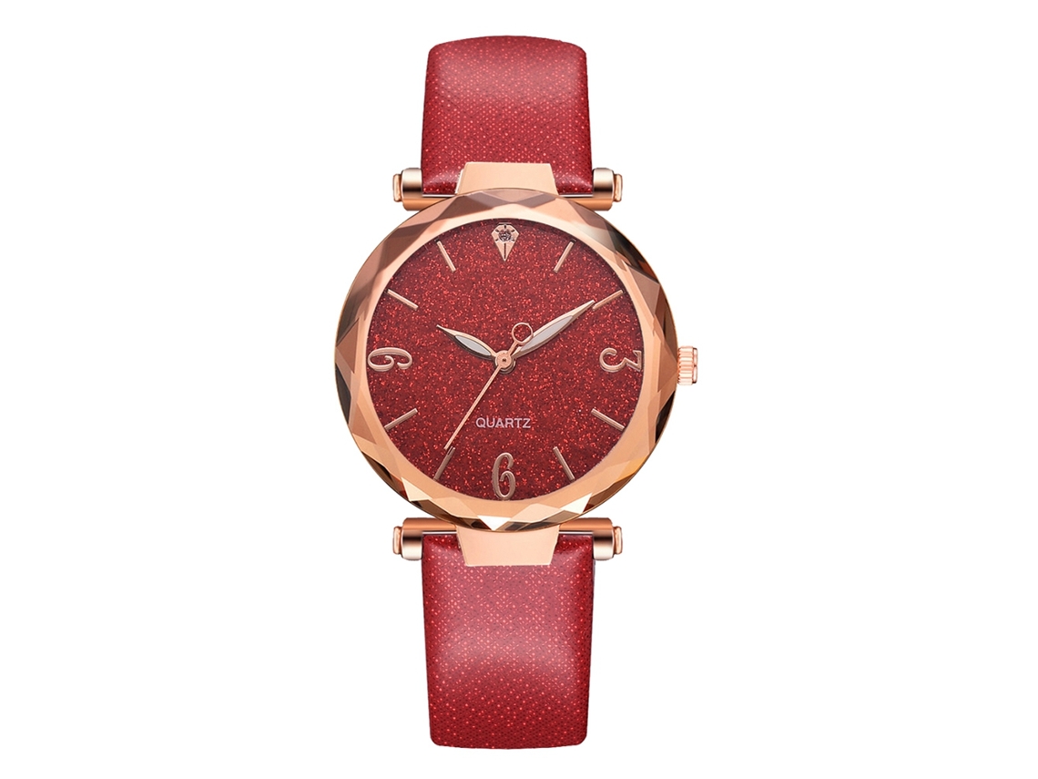 Reloj De Pulsera De Cuarzo Para Mujer Con Correa De Pu, Estilo Casual, Oro Rosa, Rojo.
