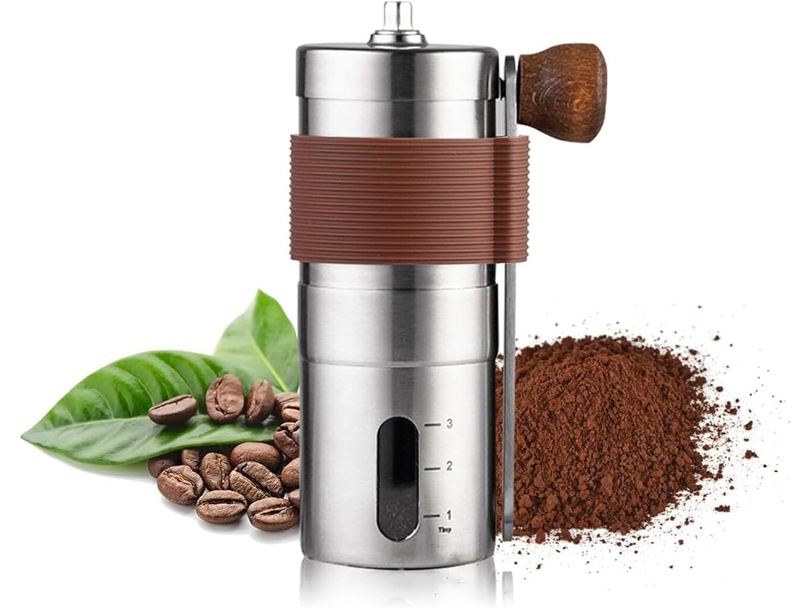 Mini Molinillo Manual De Cafe En Acero Inox Con Manivela, Rebaje De Ceramica Con Ajuste De Finura, Portatil Para Acampamento Y Cocina