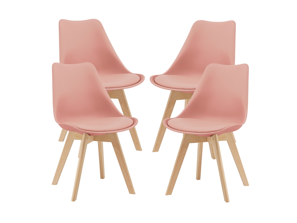 Juego de 4 sillas de comedor Fläten [EN.CASA] estilo escandinavo 82x49x54cm cuero sintético - Rosa