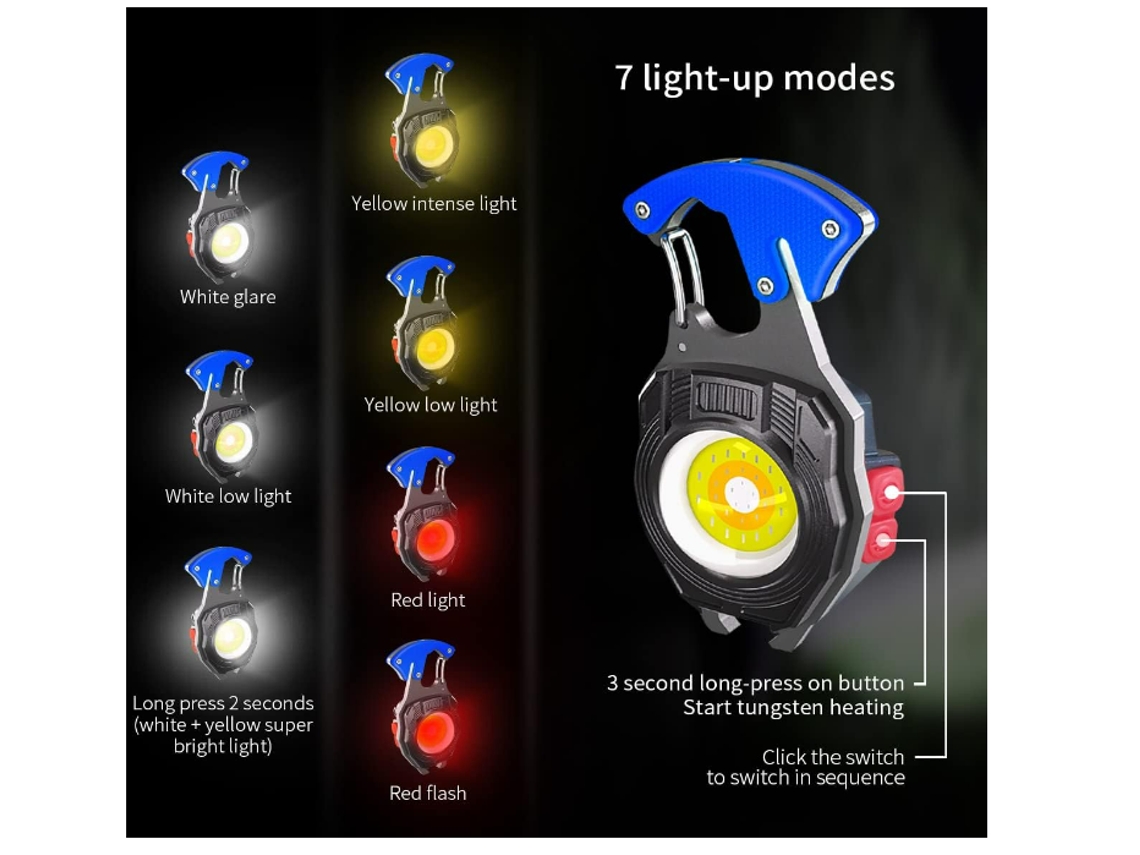 Llavero con linterna, linternas LED Chronos Lantern-0149, luces de trabajo con llavero COB, con función de calentador, recargable por USB (negro) YIZHOOD