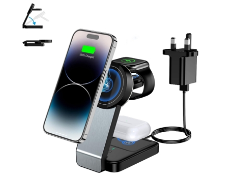 Cargador inalámbrico, estación de carga rápida 3 en 1 para Apple Watch Series 8/7/6/SE/5/4/3/2, soporte de cargador Magsafe, Airpods con luz noctur...