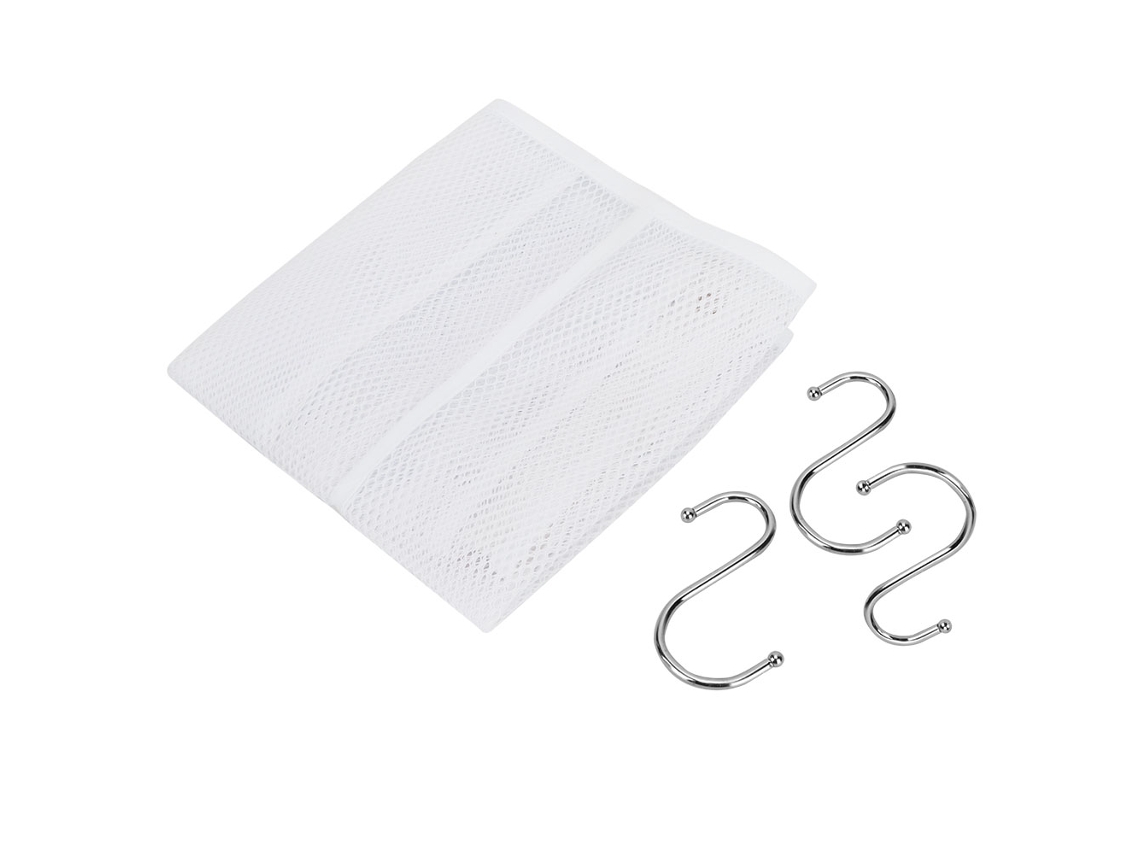 Organizador de ducha de malla con gancho en forma de S para accesorios de baño, gran capacidad de almacenamiento, 60 x 33 cm.