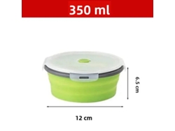 (verde 350ml) Lonchera Redonda De Silicona, Plegable Con Tapa, Portátil, Apta Para Microondas.