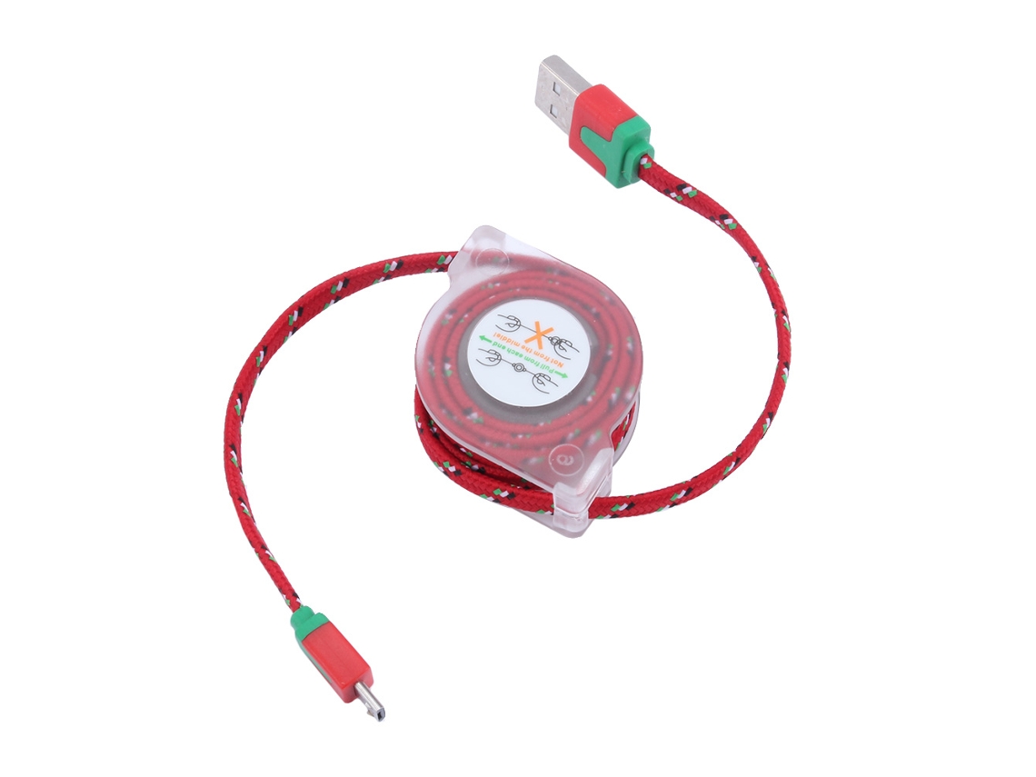 Cable De Datos Retráctil Trenzado De Nailon Usb (transferencia De Datos Y Carga) Rojo Sistema Android 90cm
