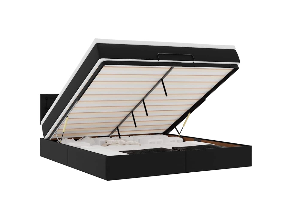 Maison Exclusive - Cama Otomana Colchón Y Led Cuero Sintético Negro 160x200 Cm
