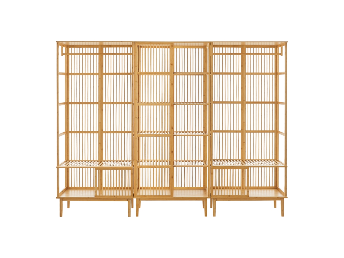 Juego de guardarropa 2x Percheros burros Vemb y 1x Estantería Trundholm bambú 185 x 240 x 45 cm Color natural [EN.CASA]