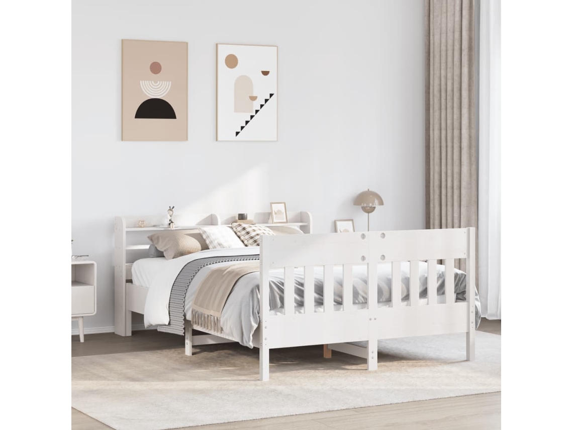 Estructura De Cama Sin Colchón Madera De Pino Blanca 140x190 Cm