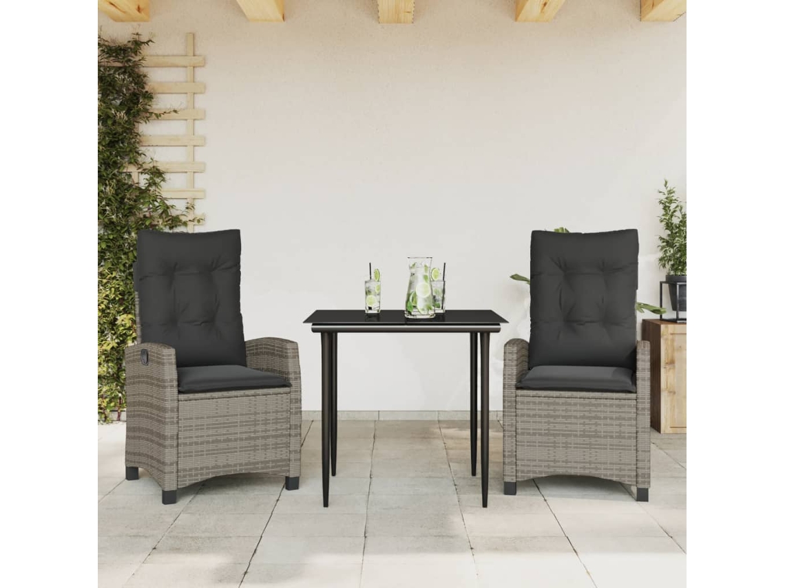 Conjunto de comedor de jardín de 3 piezas con cojines DKD Home Decor, ratán gris