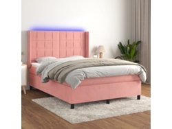 Cama Box Spring Colchón Y Led Terciopelo Rosa 140x190 Cm
