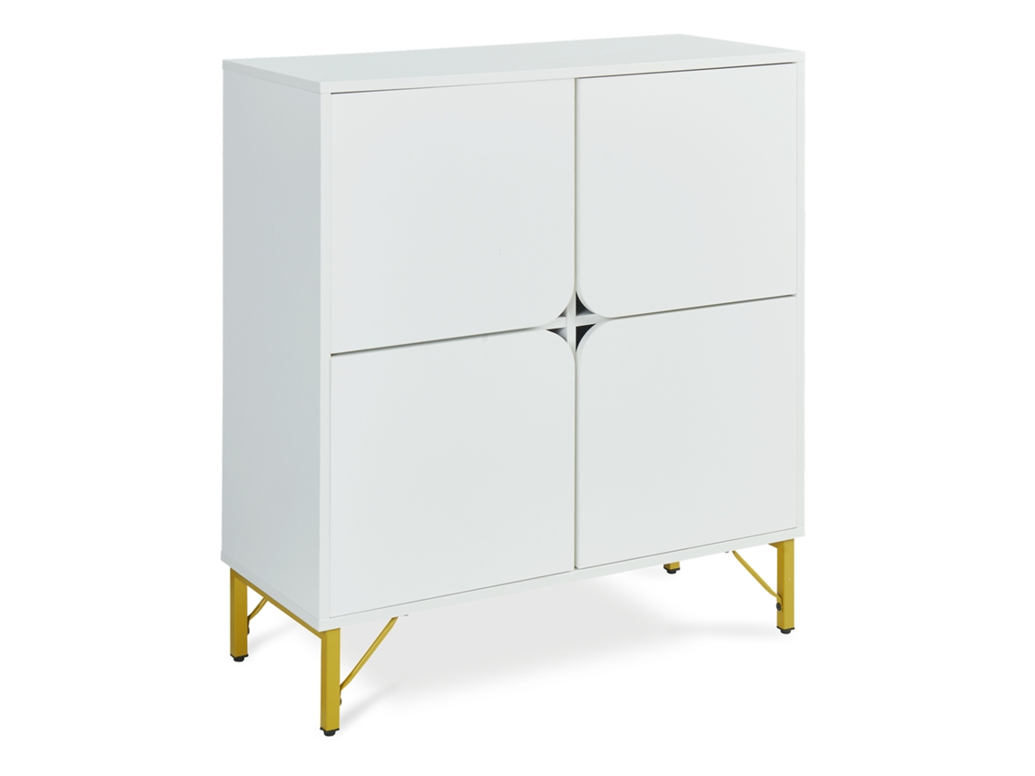 Aparador Reyri Con 4 Puertas Acero 90x80x35cm - Blanco/dorado en.casa
