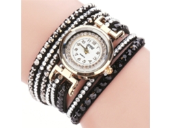 Reloj De Pulsera De Aleación Para Mujer Con Movimiento De Cuarzo Y Diamantes De Imitación Multicapa, Color Negro.
