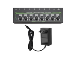 Amplificador De Auriculares De 8 Canales Con Control De Volumen, Conector De 6,35 Mm, Luz Rgb, Respiradero Y Enchufe Europeo.