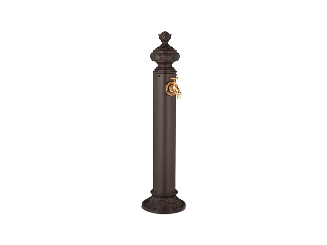 Relaxdays Fuente De Pie Antigua, Con Grifo, 87 X 20,5 X 24 Cm, Bebedero De Jardín, Terraza, Montaje Al Suelo, Marrón