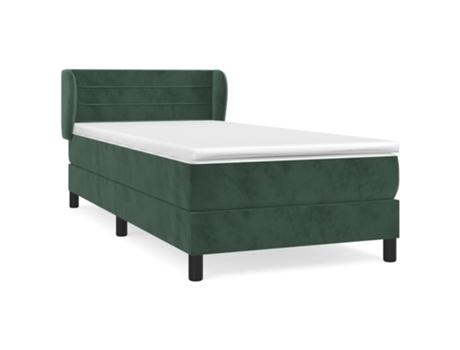 vidaXL Cama con somier y colchón 90x200 cm terciopelo verde oscuro