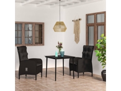 Juego de comedor de jardín de 3 piezas con cojines negros Dkd Home Decor