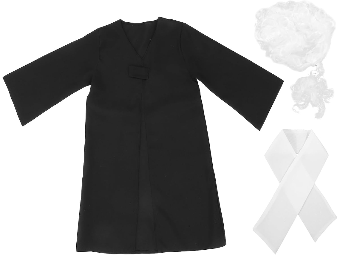 Disfraz Y Peluca De Juez De Mentira, Para Niños Y Niñas, Talla L (120-130 Cm), Disfraz De Juego.