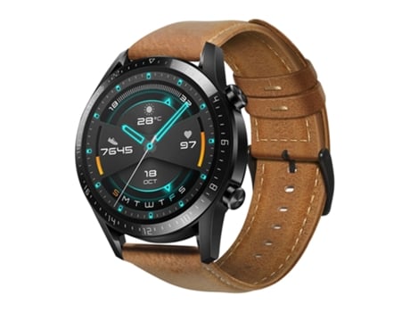 Correa de reloj inteligente para Huawei Watch GT 2 46 mm Correa de reloj de cuero genuino con cera de aceite (marrón amarillo)