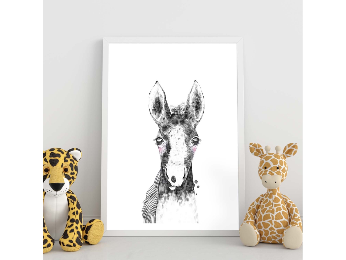 Póster NACNIC Infantil Caballo Bebe en Blanco y Negro Animales Infantiles
