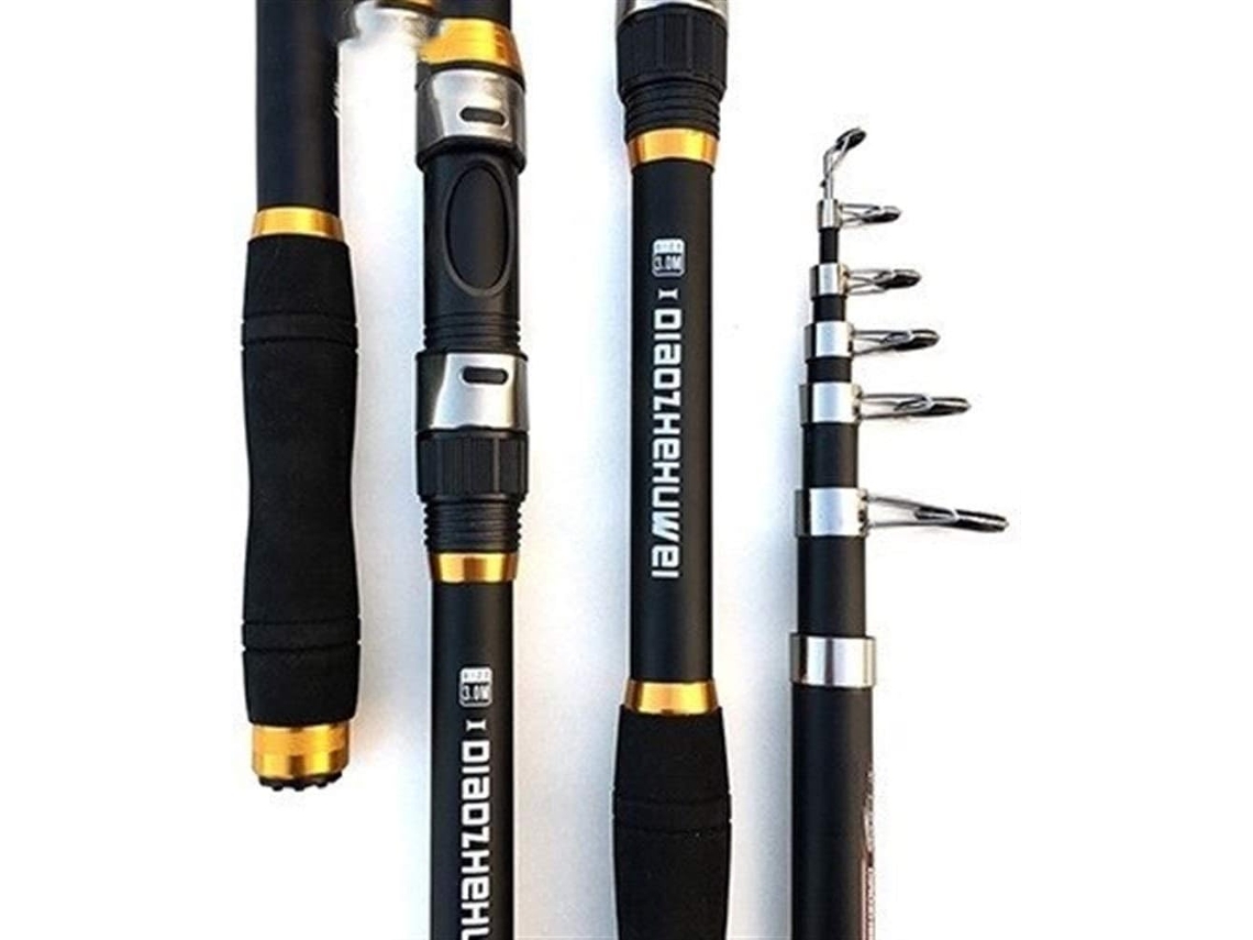 Caña De Pescar Mar, 2,1 M A 3,6 M, Para Carpas, Telescópica Fibra Carbono (negra, M),