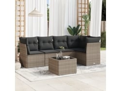 Conjunto de sofá de jardín de 6 piezas con cojines de mimbre gris, Dkd Home Decor