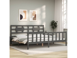 Estructura De Cama Con Cabecero Madera Maciza Gris 200x200 Cm