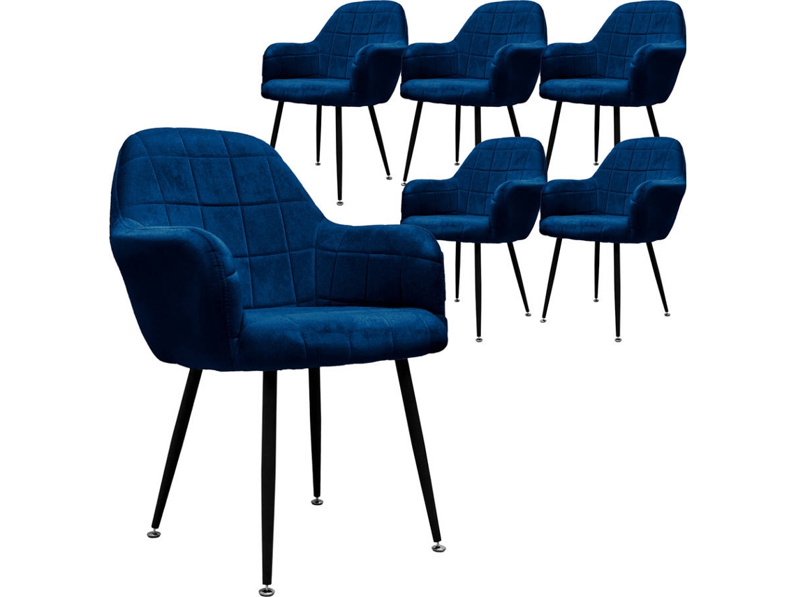 Conjunto de 6 Cadeiras de Jantar ML-DESIGN 37 Azul (Microfibra, Metal - 58x43x83 cm)