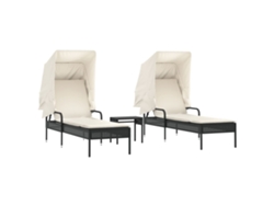 Conjunto de Tumbonas con Toldo y Mesa, 2 Piezas, Mimbre, Negro, EXCLUSIVA MAISON
