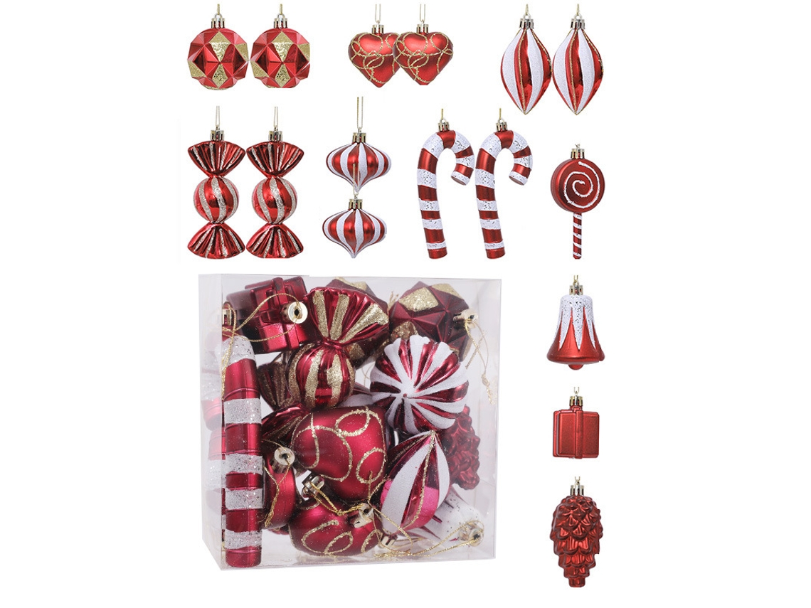 16 adornos navideños de plástico, estatuas y regalos navideños (rojo vino) Yunzii (formas irregulares)