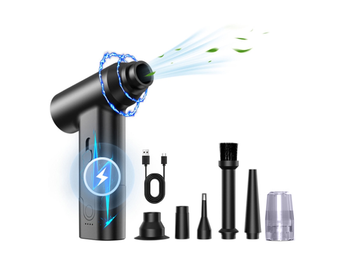 Plumero eléctrico multifuncional y eficiente con 6 conectores, soplador de polvo eléctrico inalámbrico comprimido para limpiar teclados, PC, cámaras y colchones.