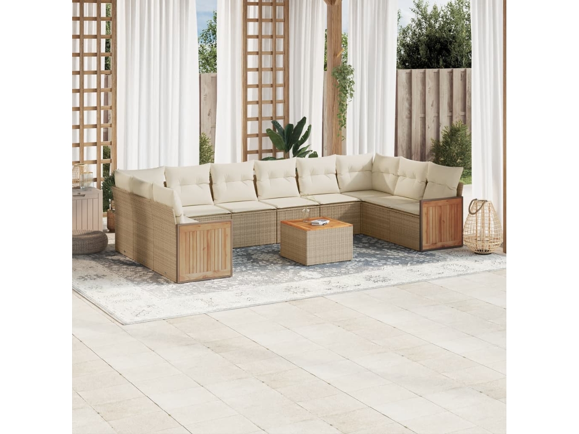 Conjunto de sofá de jardín de 11 piezas con cojines, mimbre sintético beige, DKD Home Decor