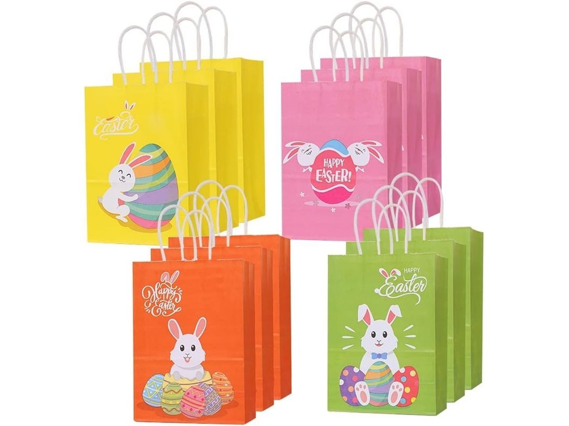 12 Bolsas De Regalo De Pascua Con 18 Pegatinas, Bolsas De Papel Con Forma De Conejito Para Dulces Y Recuerdos De Fiesta.