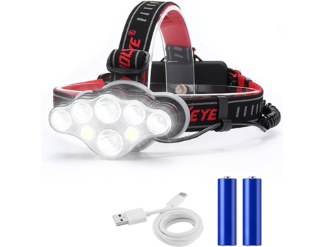 Linterna frontal recargable, 8 modos de luz LED, potente linterna frontal manos libres para acampar, pescar, andar en bicicleta y caminar
