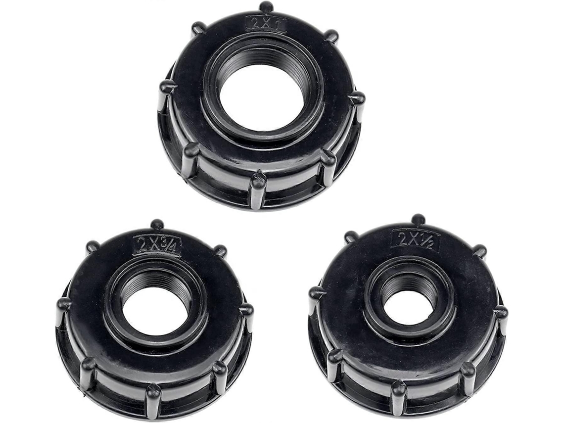 3pcs Adaptador De Desagüe Ibc Para Tanque Plástico Tapa De Tanque De Agua A Hilos Gruesos S60x6 Grifos 1/2 3/4 1 Pulgada Negro