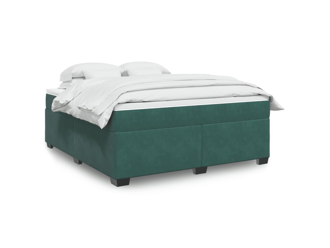 Cama Box Spring Con Colchón Terciopelo Verde Oscuro 180x200 Cm