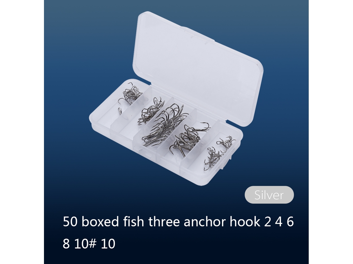 Anzuelos triples afilados para pesca, 5 tamaños, 50 unidades/caja