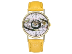 Elegante Reloj De Pulsera De Cuarzo Amarillo Con Correa De Cuero Para Hombres, Mujeres Y Adolescentes.