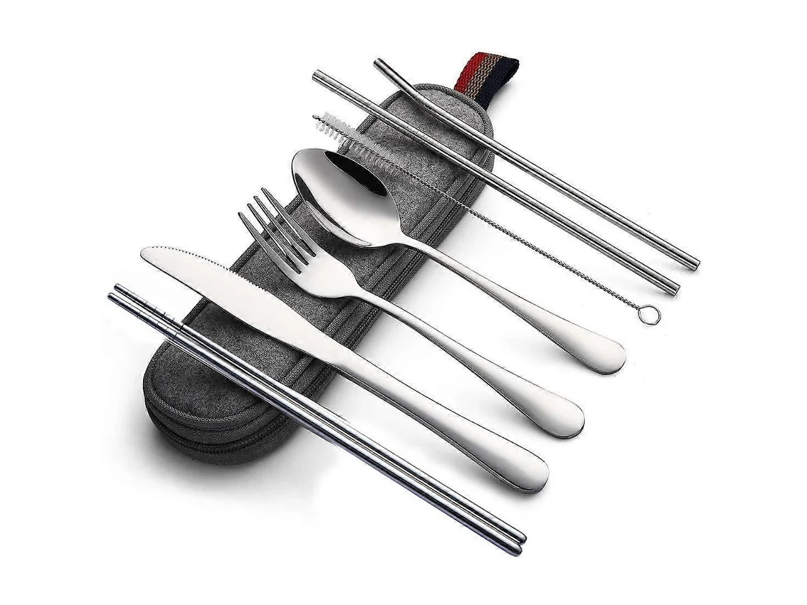 Juego de cubiertos portátiles de acero inoxidable de 8 piezas