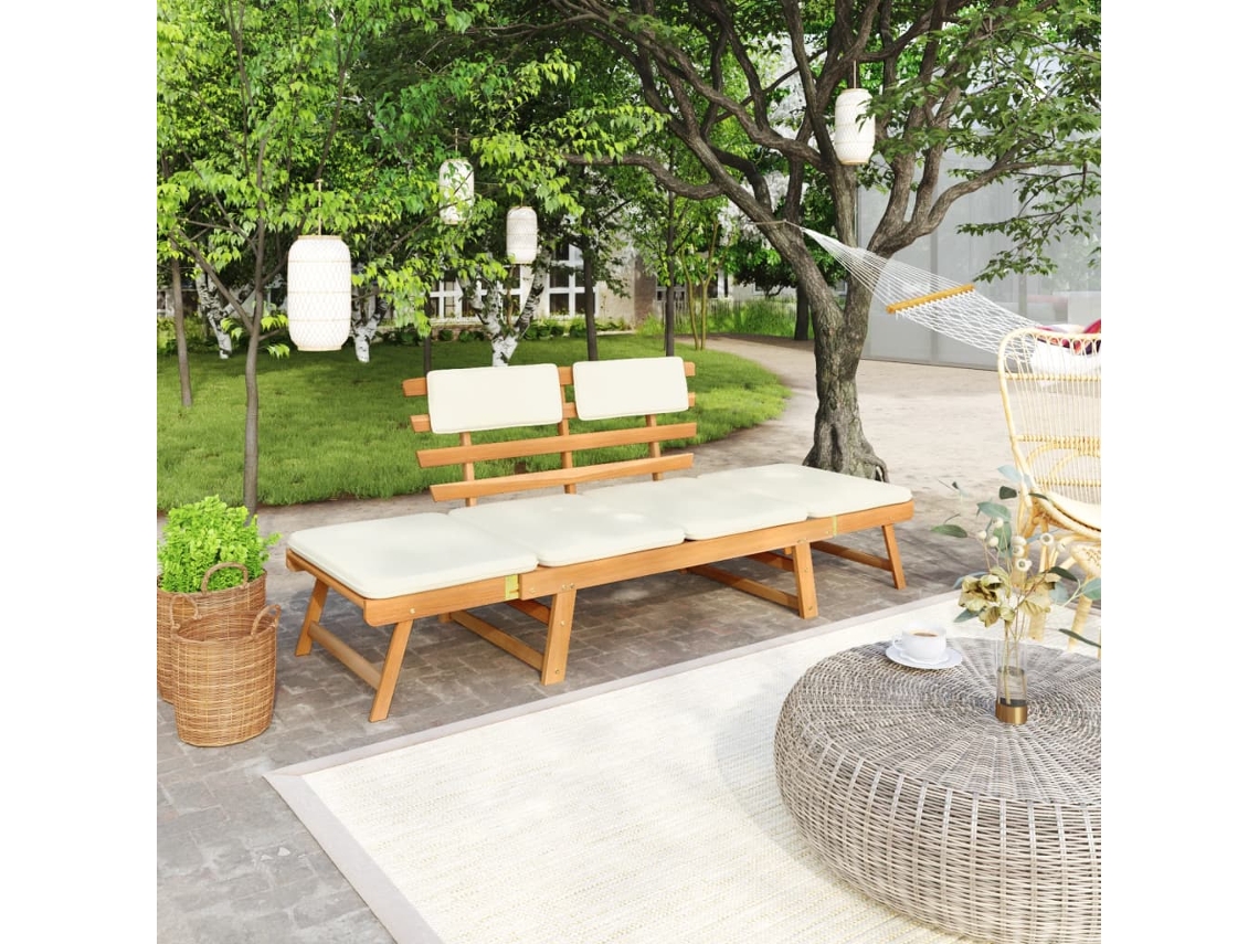 Lovely Home Banco de Jardín Cojines 2-en-1 190Cm Madera Acacia Maciza