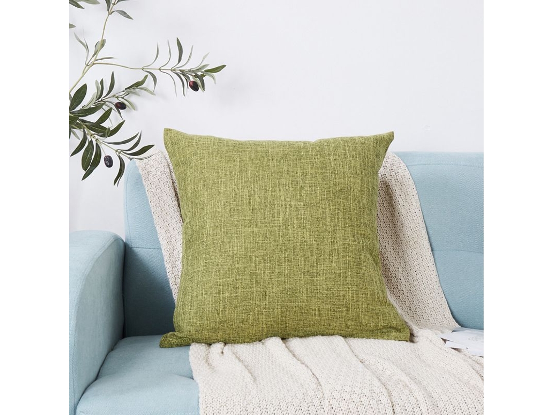 2026-40916-funda De Almohada Decorativa De Lino Texturado Set De 2 Para Sofá, Sala, 16x16 Pulgadas, Verde Hierba