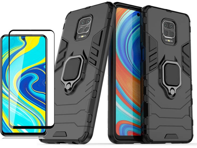 Kit Funda y Protector de Cristal Templado Xiaomi Redmi Note 9 Pro Max Military Defender 3x1 Anti-Impacto