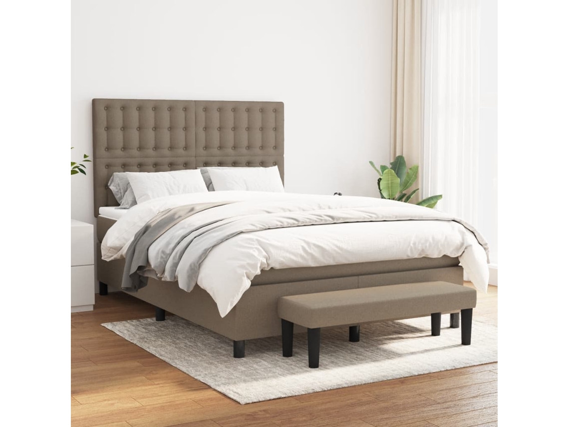Cama Box Spring Con Colchón Tela Gris Taupe 140x200 Cm