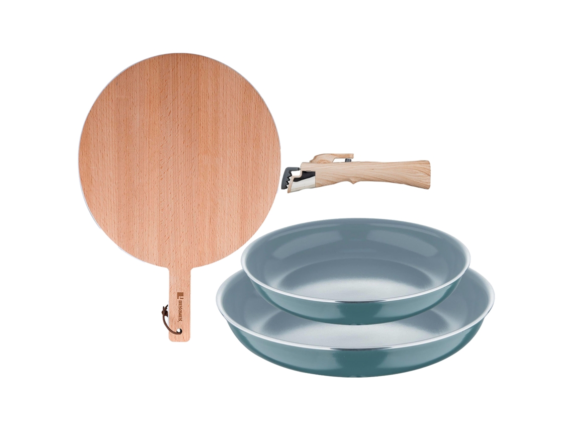 Sartenes con accesorios Ø22Ø26cm Aluminio prensado Click&Cook Bergner (3 piezas) con 1 Tabla de cortar