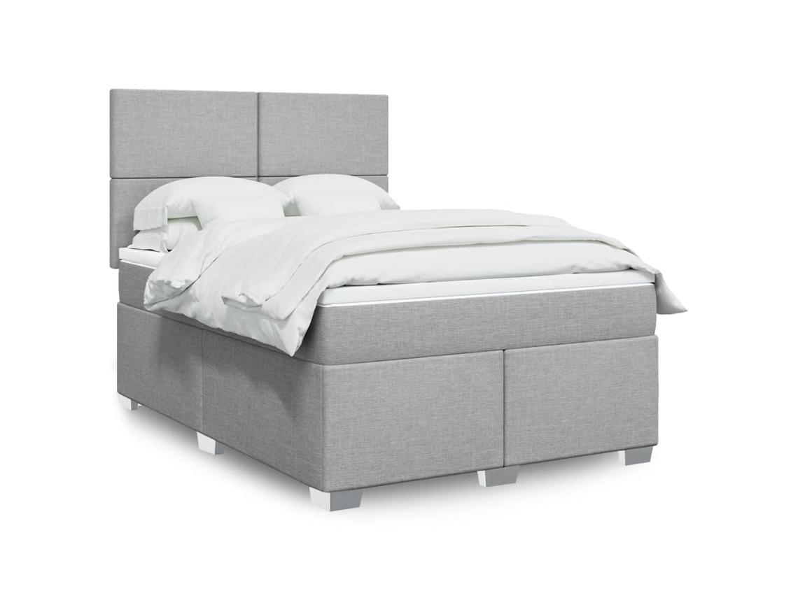 Cama Box Spring Con Colchón Tela Gris Claro 140x200 Cm