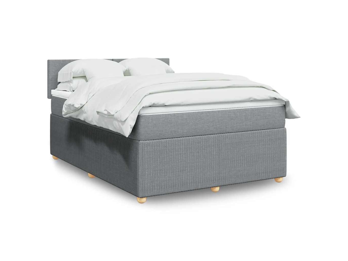 Cama Box Spring Con Colchón Tela Gris Claro 160x200 Cm