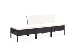 Conjunto 3 de muebles de jardín VIDAXL y cojines ratán sintético negro
